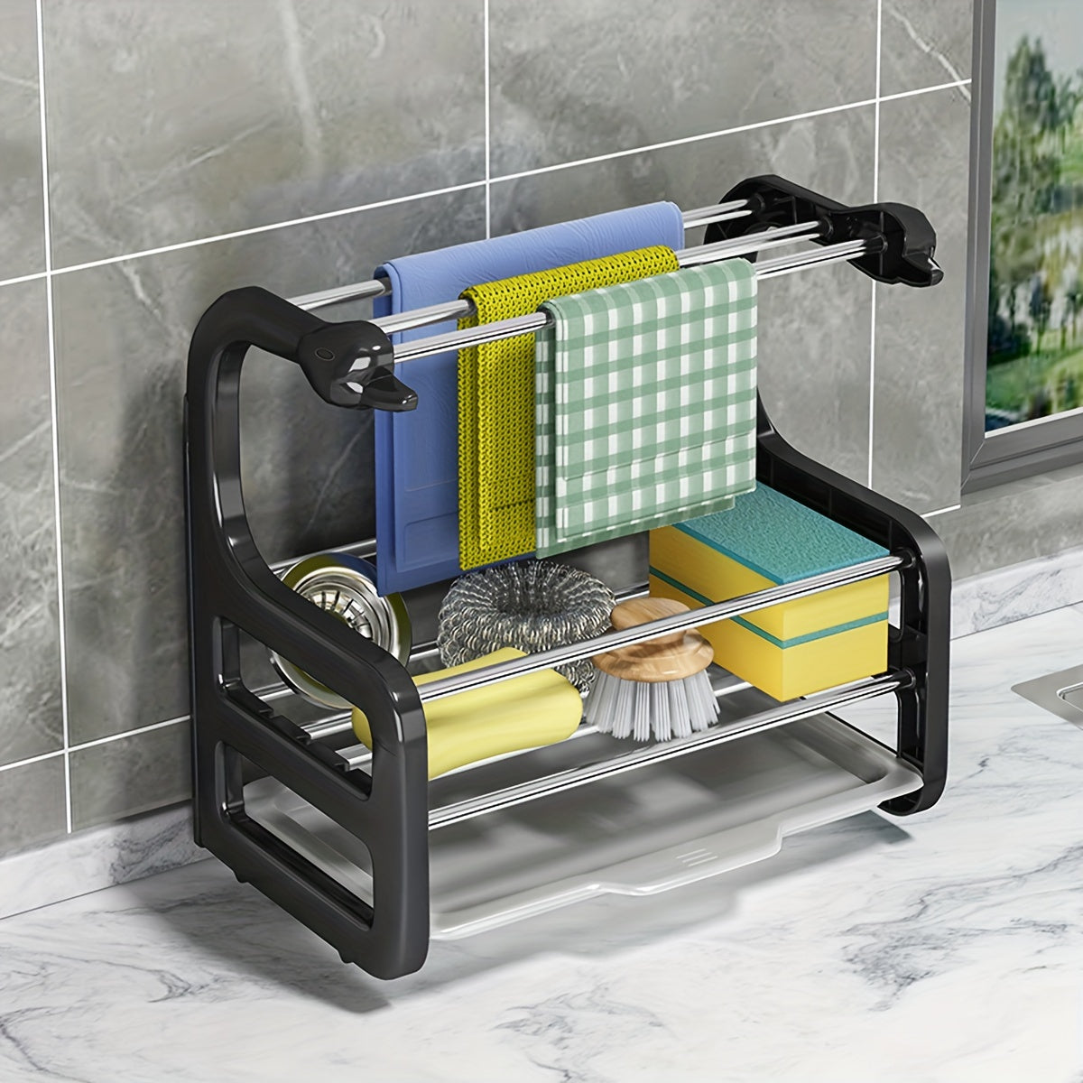 Stainless Steel Sink Organizer Rack – Wall-Mounted Kitchen Storage