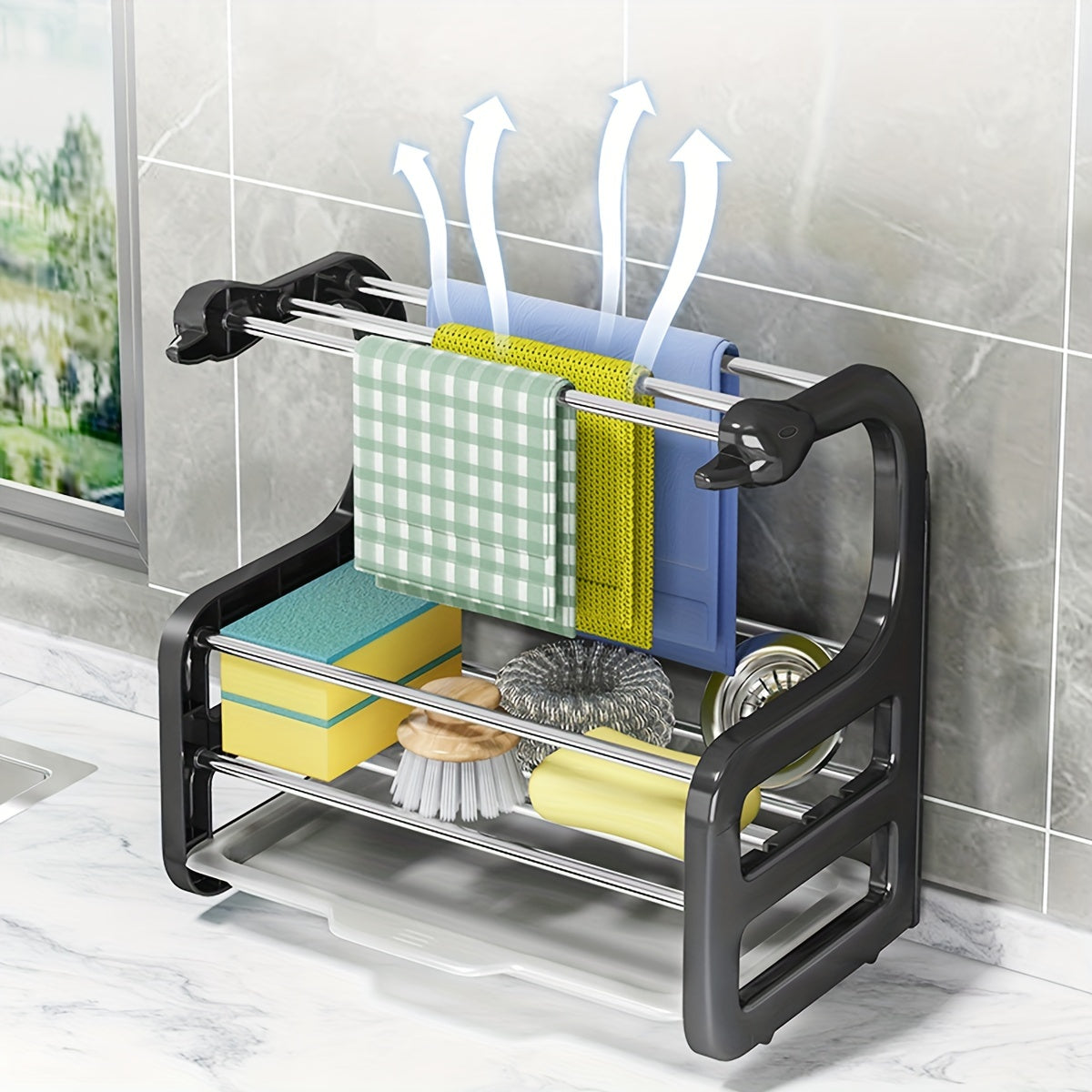 Stainless Steel Sink Organizer Rack – Wall-Mounted Kitchen Storage