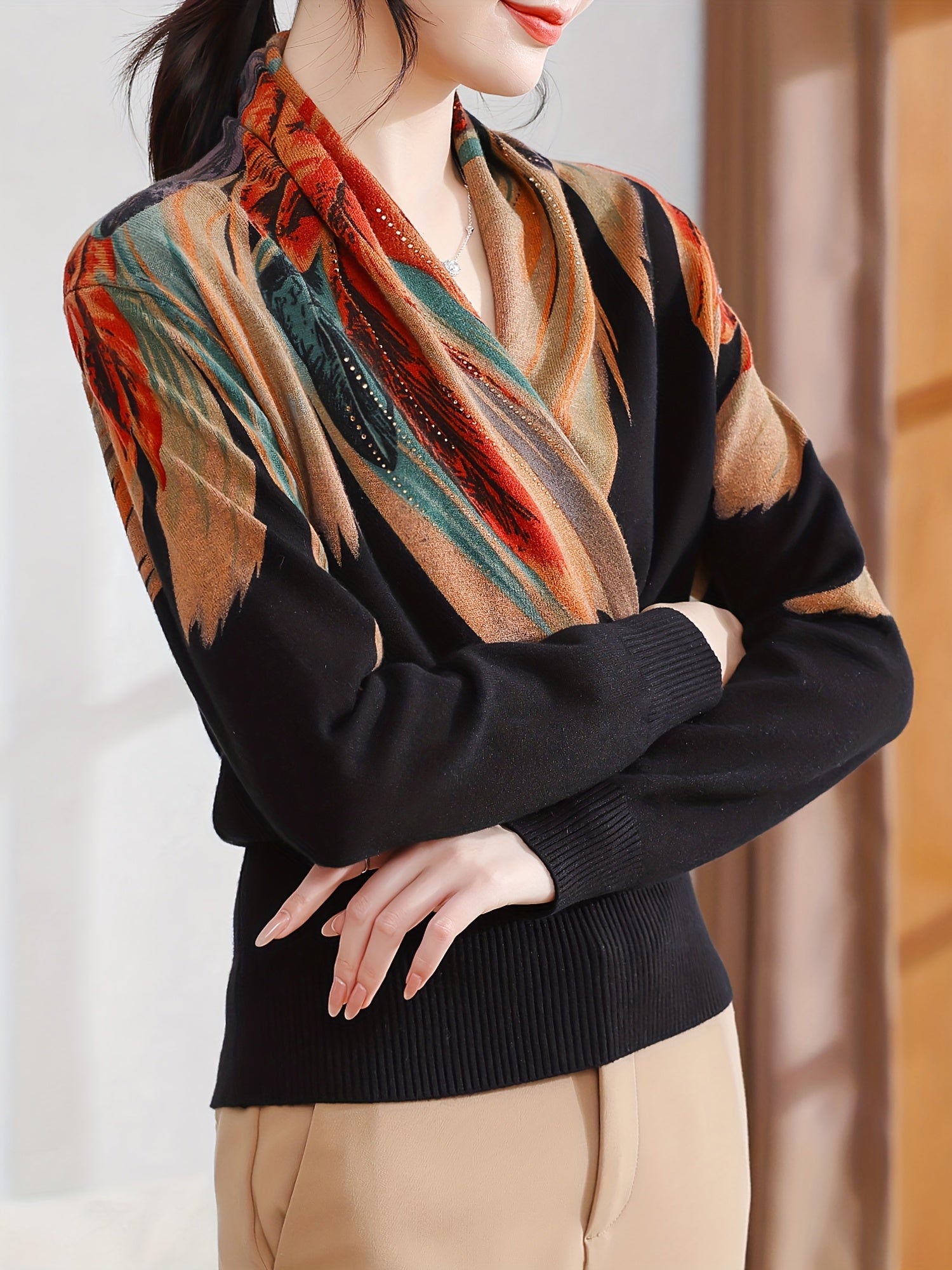 Women’s Elegant Multicolor Long-Sleeve Winter Sweater | Soft & Stylish Knit Top