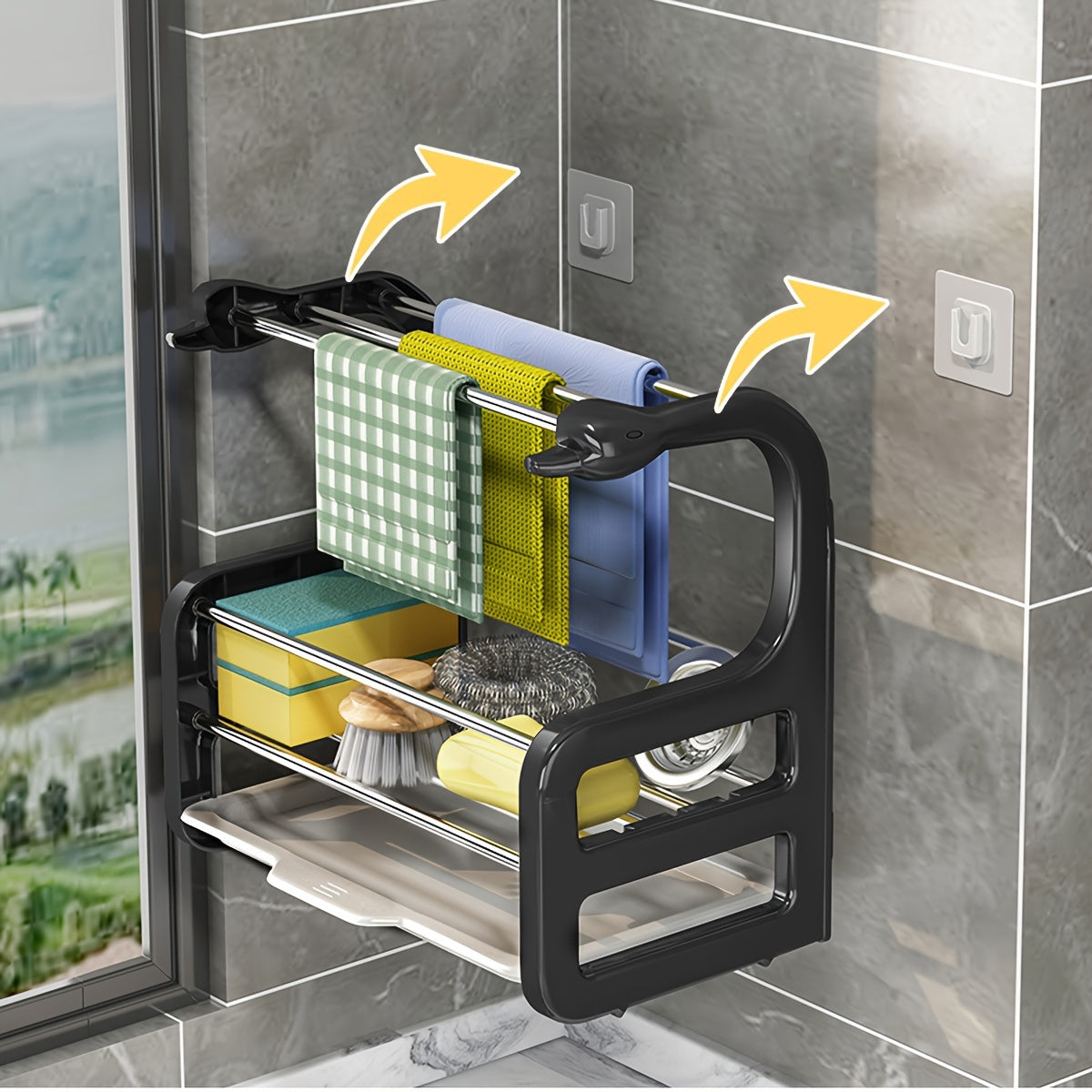 Stainless Steel Sink Organizer Rack – Wall-Mounted Kitchen Storage